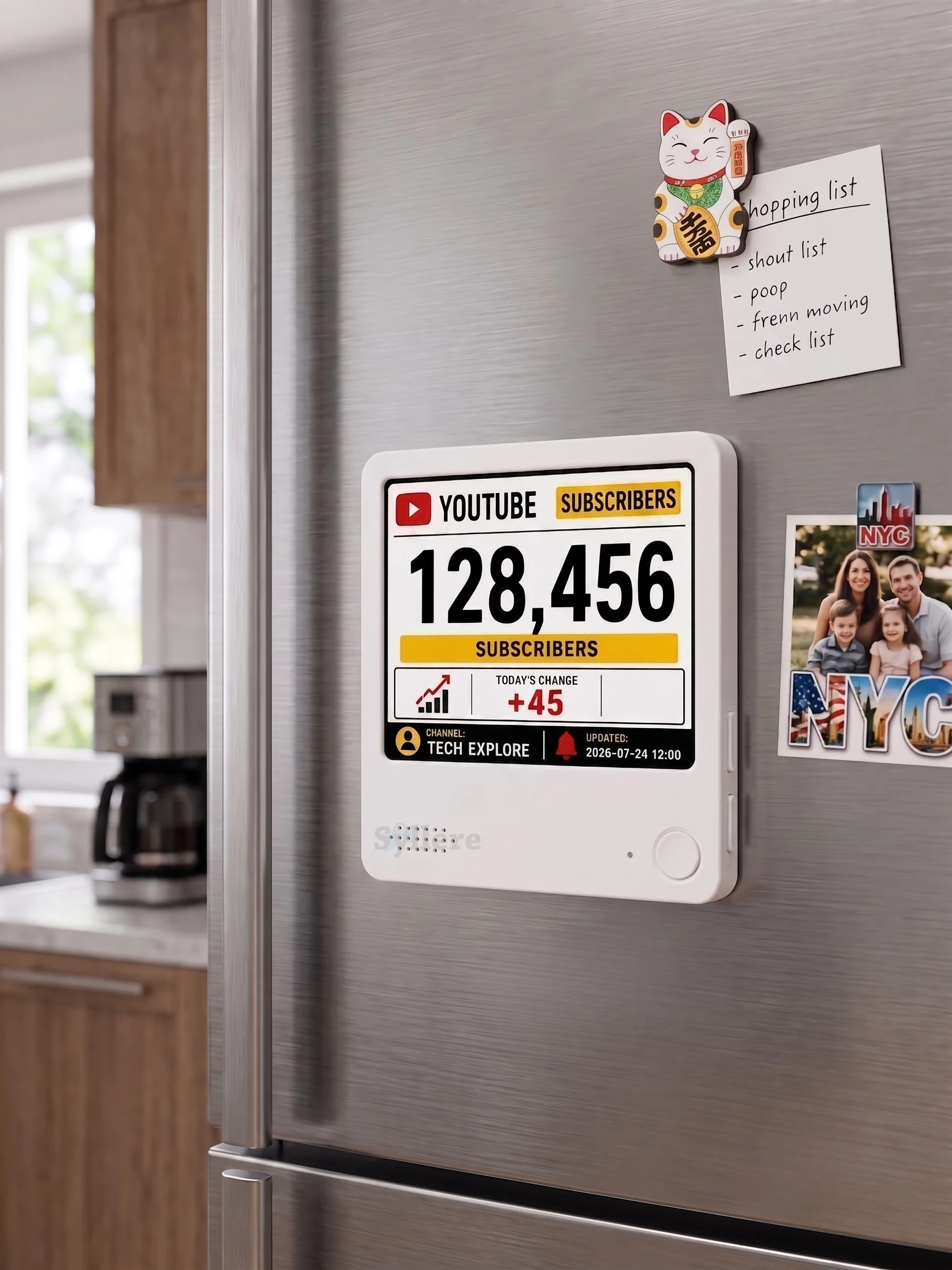 YouTube Subscriber Counter, Real-Time Social Media Tracker, Multi-Platform Connectivity, Portable E-Ink Display, Gift for Him/Her detail image 1