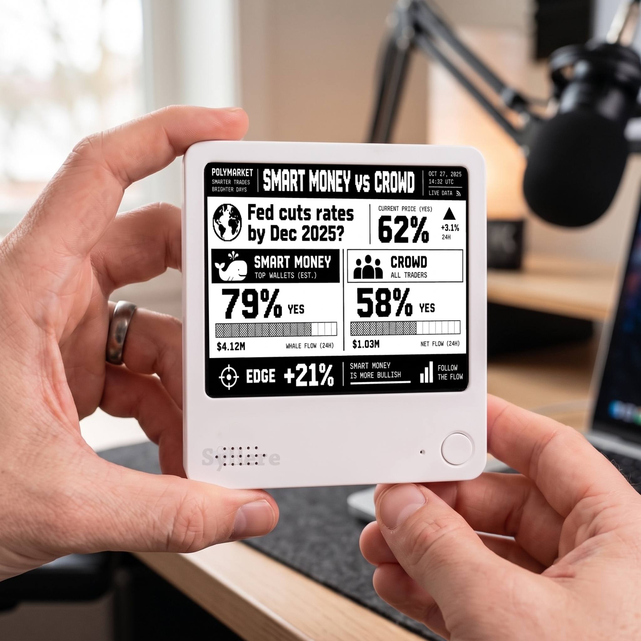 Polymarket Whale Radar E-Ink Display – Live Prediction Market Smart Money & Whale Tracker, Trading Desk Dashboard