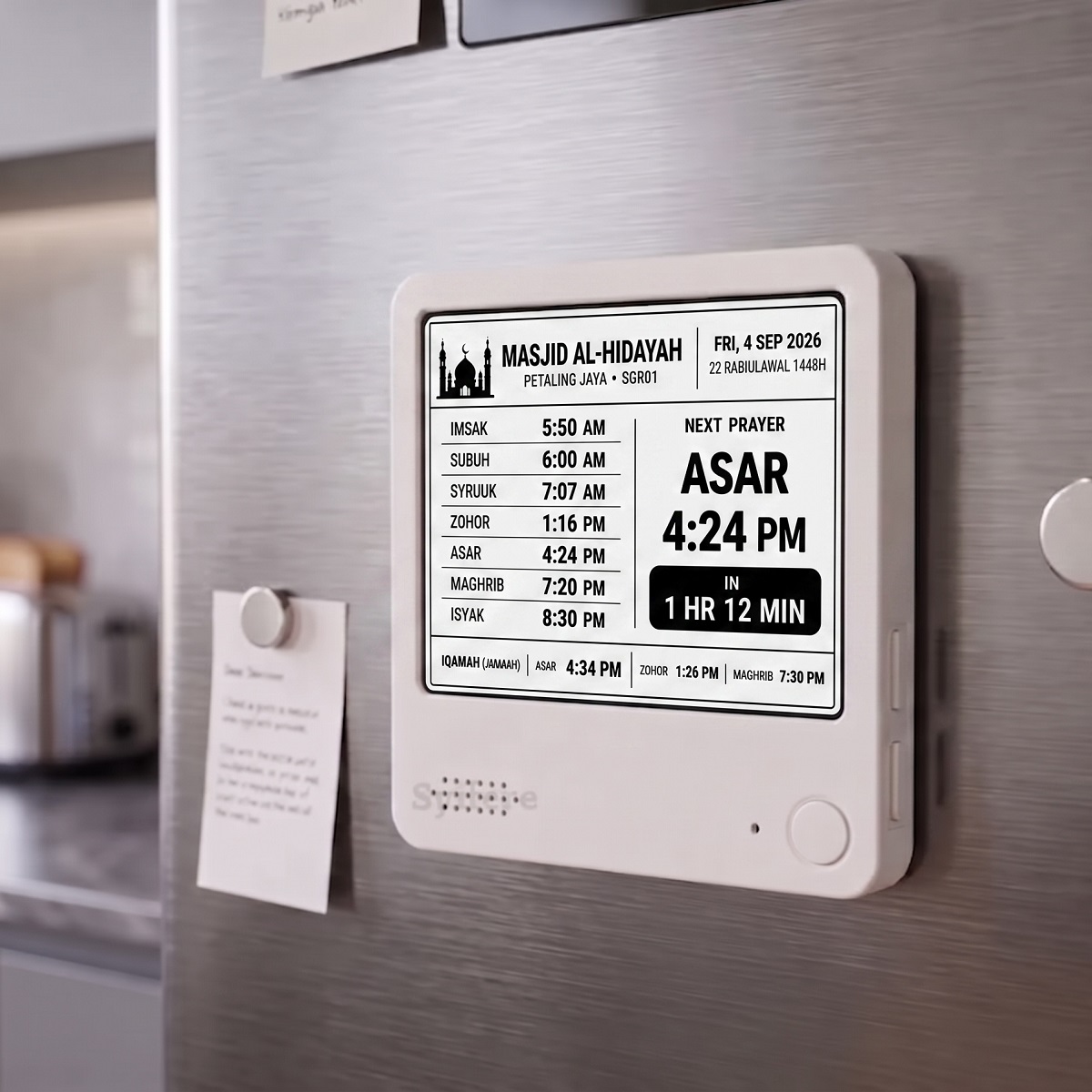 Everview Smart Waktu Solat E-Ink Display, Masjid & Surau, Malaysia Prayer Time, Iqamah Display detail image 2