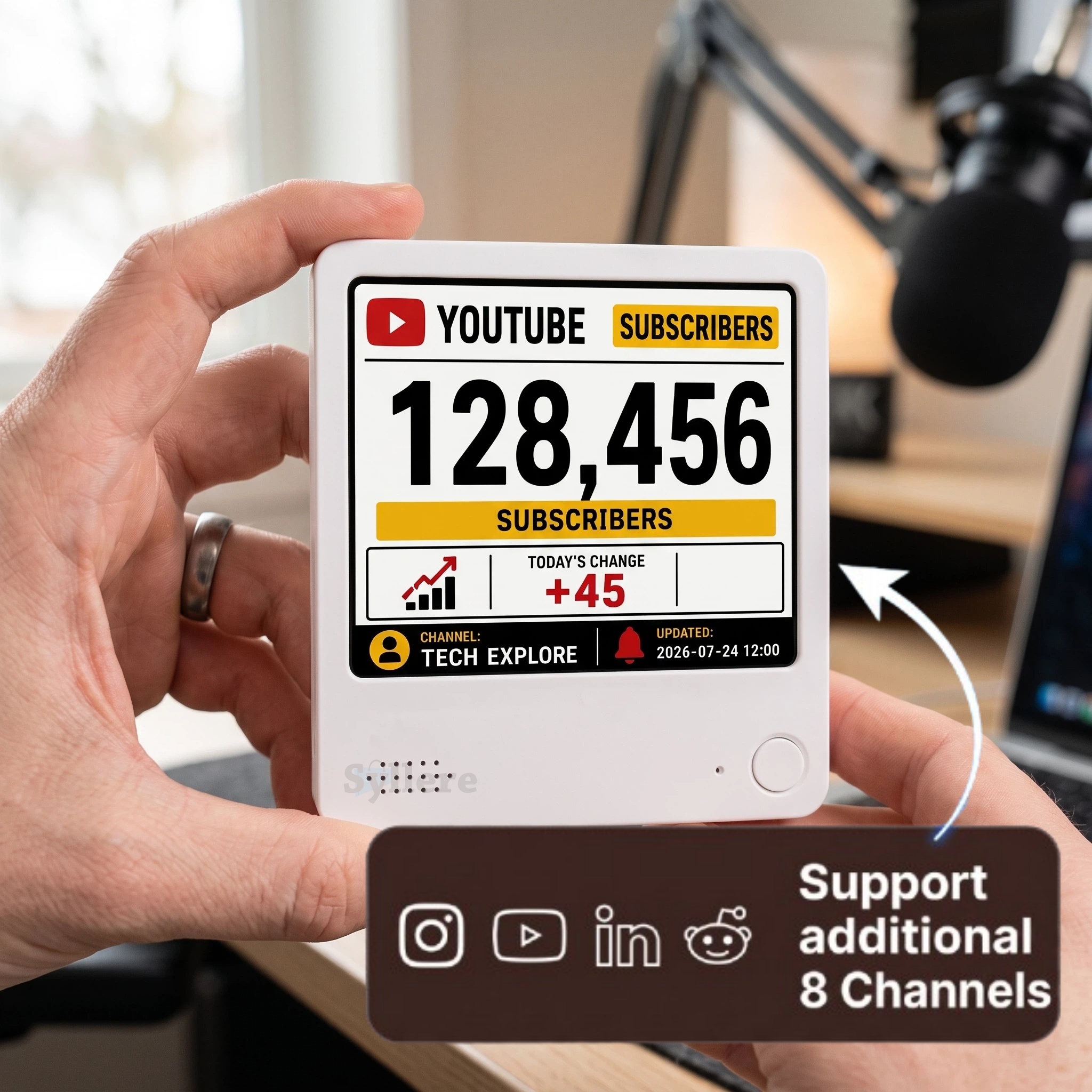 YouTube Subscriber Counter, Real-Time Social Media Tracker, Multi-Platform Connectivity, Portable E-Ink Display, Gift for Him/Her